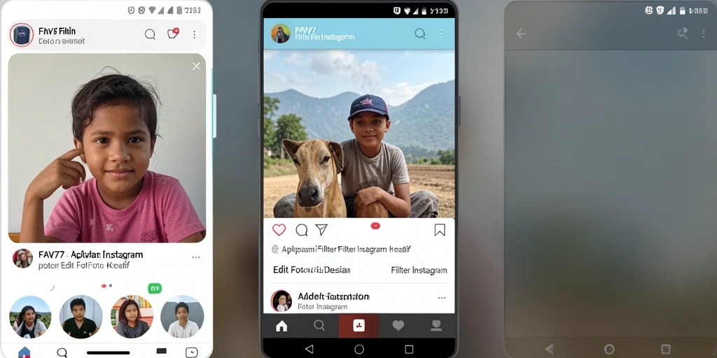 Antarmuka FAV77 yang menarik dengan berbagai pilihan filter Instagram.