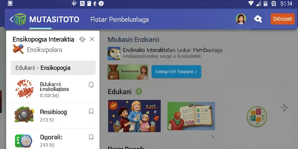 Antarmuka aplikasi MUTASITOTO yang menampilkan kategori Ensiklopedia.