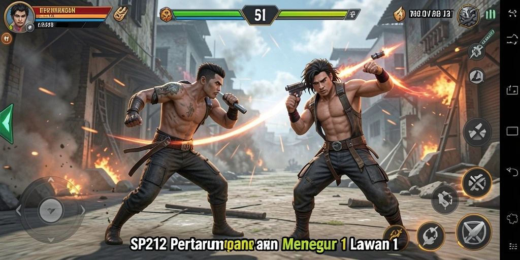 Antarmuka SP212 dengan karakter dan pertarungan yang seru.